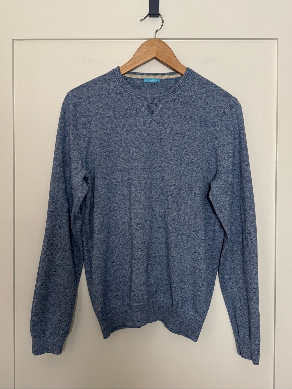 J McLaughlin Sweater Mens Sz S Blue Knit Crew Neck 100% Cotton Preppy Casual